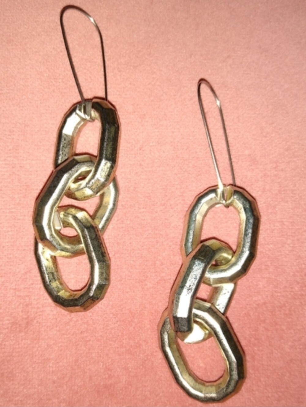 Oversized Minimalist KATTA Handmade Earrings Trio Link Chain Big Steel Ear Wires